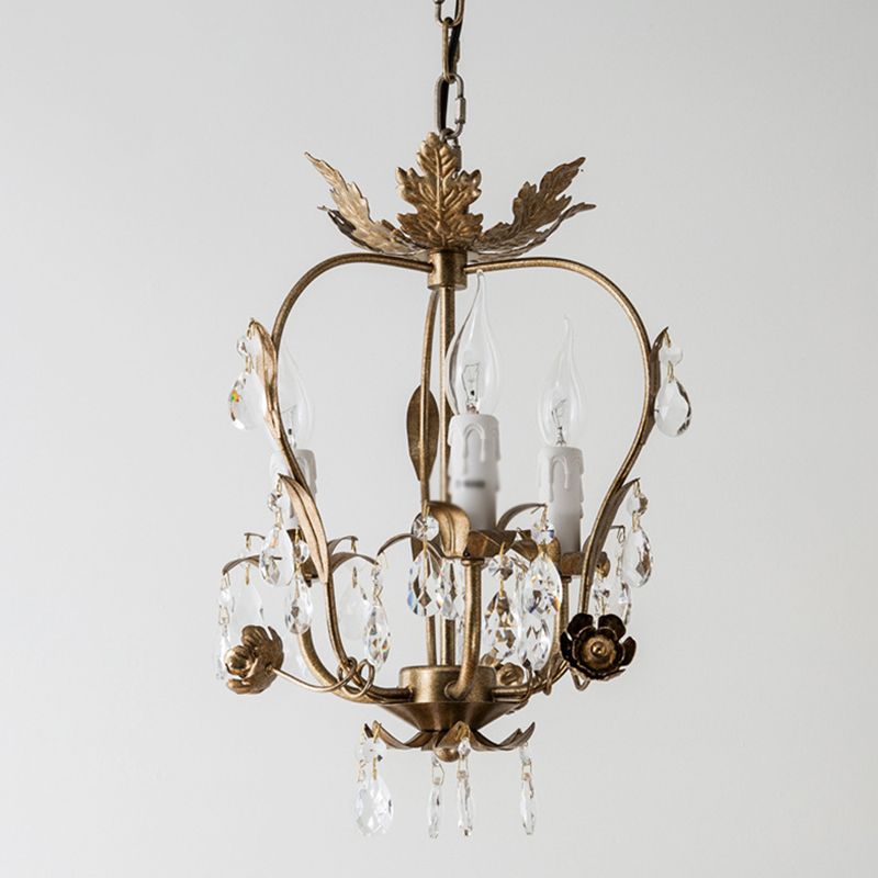 12,2 "breites Vintage Rustikalstil Kristallkronleuchter Licht 3 Licht Metallic Blatt dekoratives Schlafzimmer Anhänger Licht in Gold