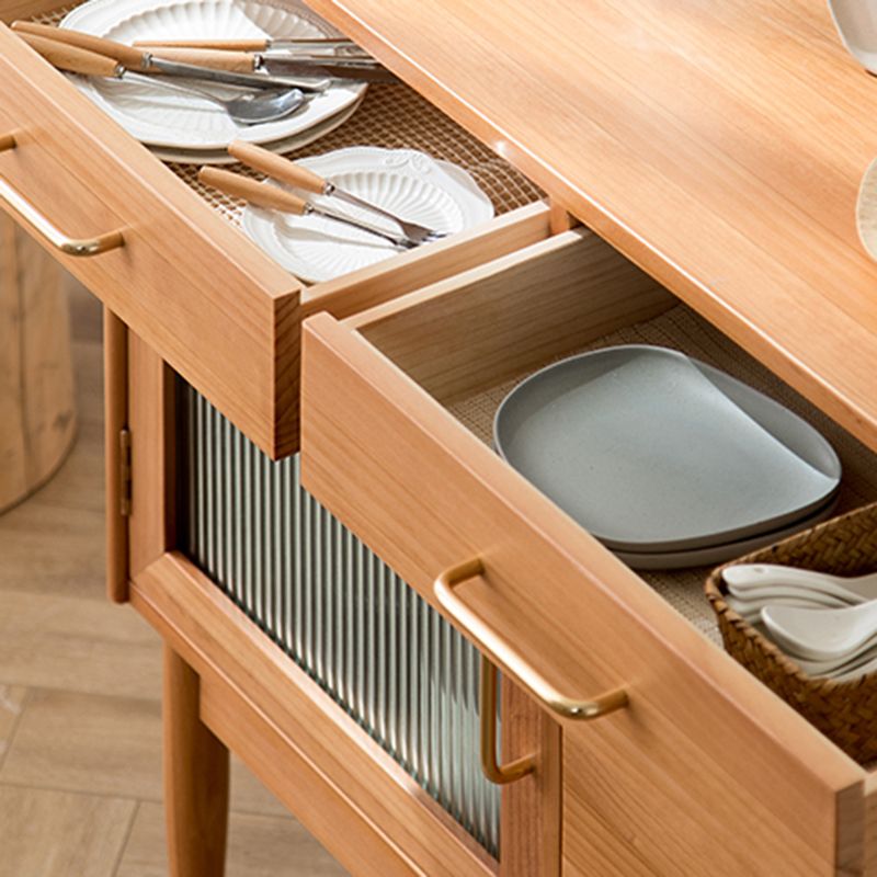 Modern Style Pine Wood Storage Sideboard Cabinet with Glass Door
