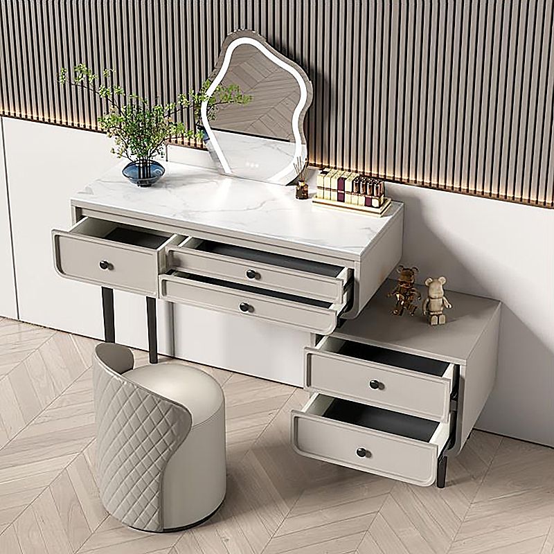Wood and Metal Vanity Table in Grey/White 5 Storage Drawers Makeup Desk