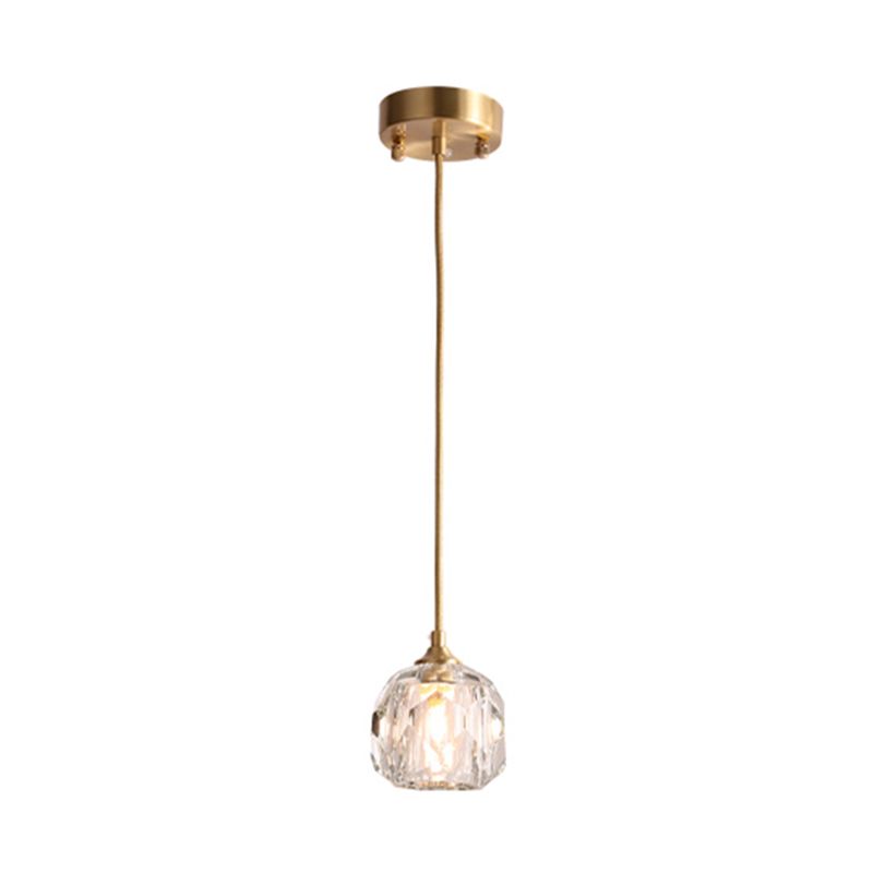 Gold Single Pendant Light in Modern Luxury Style Copper Globe Hanging Lamp with Crystal Shade