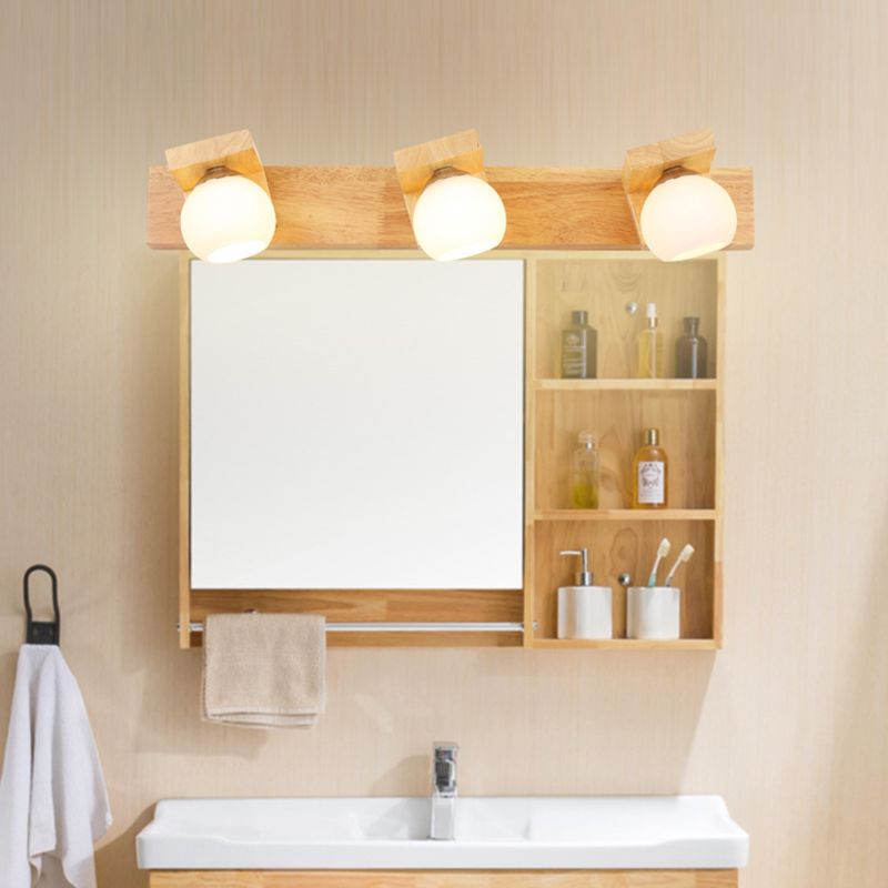 Spherical Bathroom Wall Sconce Lighting Wooden Simplicity Style Sconce Light Fixture in Wood