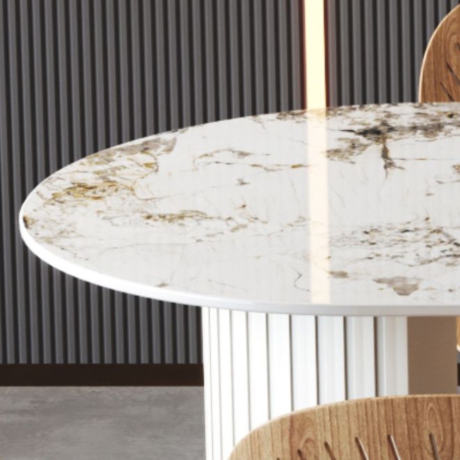 Metal Modern Oval Dining Table Sintered Stone Top Table with Double Pedestal