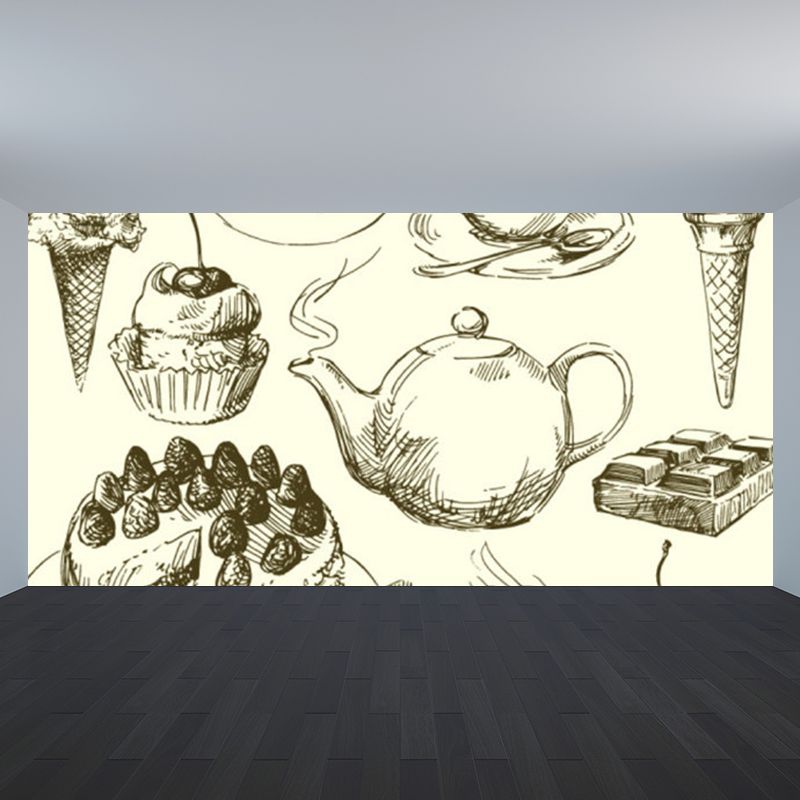 Modern Light Refreshments Mural for Bathroom Personalized Wall Covering in Beige