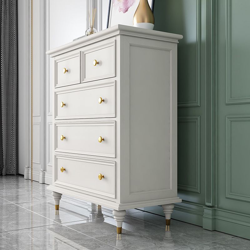 Glam Solid Wood Chest Home Storage Chest in White with Drawers