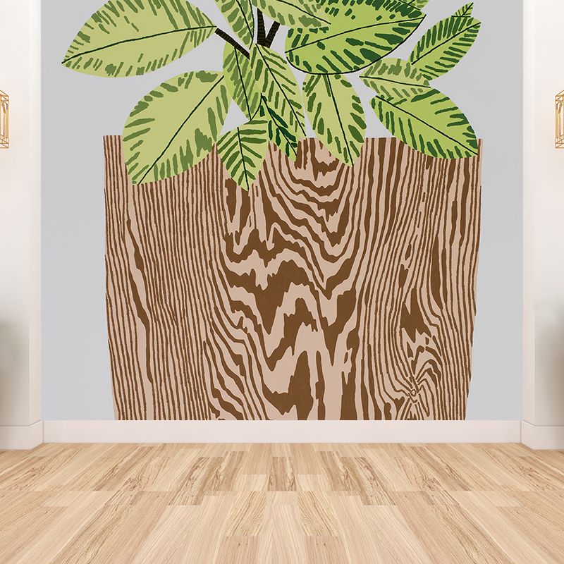 Huge Pot Plant Mural Decal Wood Non-Woven Wallpaper for Indoor Decor, Personalised