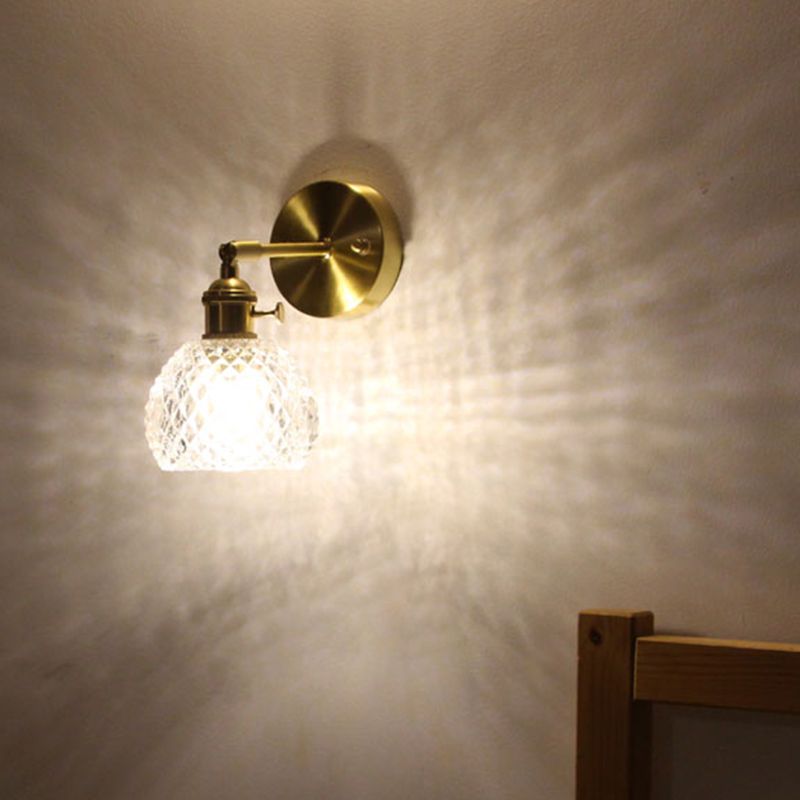 Halbball-Schlafzimmer Wand Leselampe einfaches Gitterglas 1-Licht goldene Wandmontage Licht