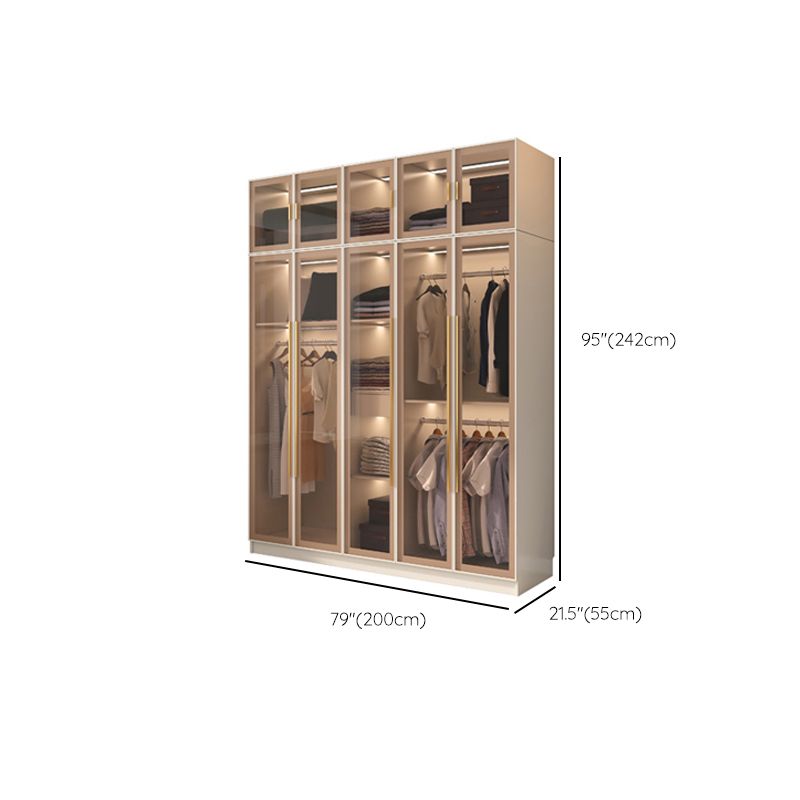 Glass and Wood Wardrobe Cabinet with Shelves Modern Wardrobe Closet