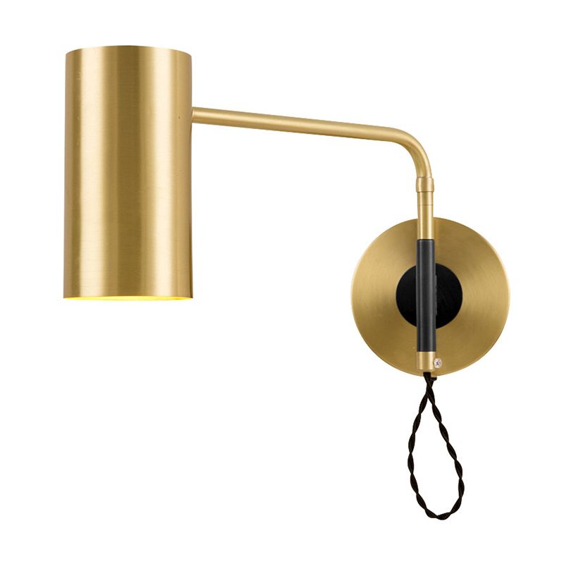 Contemporary 1 Bulb Wall Lighting Black/Brass Cylinder Wall Light Sconce with Metal Shade for Bedroom