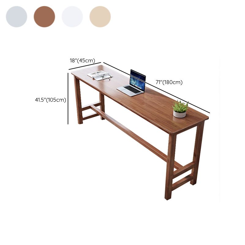Modern Rectangle Bar Table Solid Wood Fixed Bistro Bar Desk with Footrest