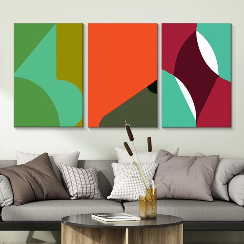 Modern Abstract Geometric Canvas Bright Color Textured Wall Art Set for Kids Bedroom