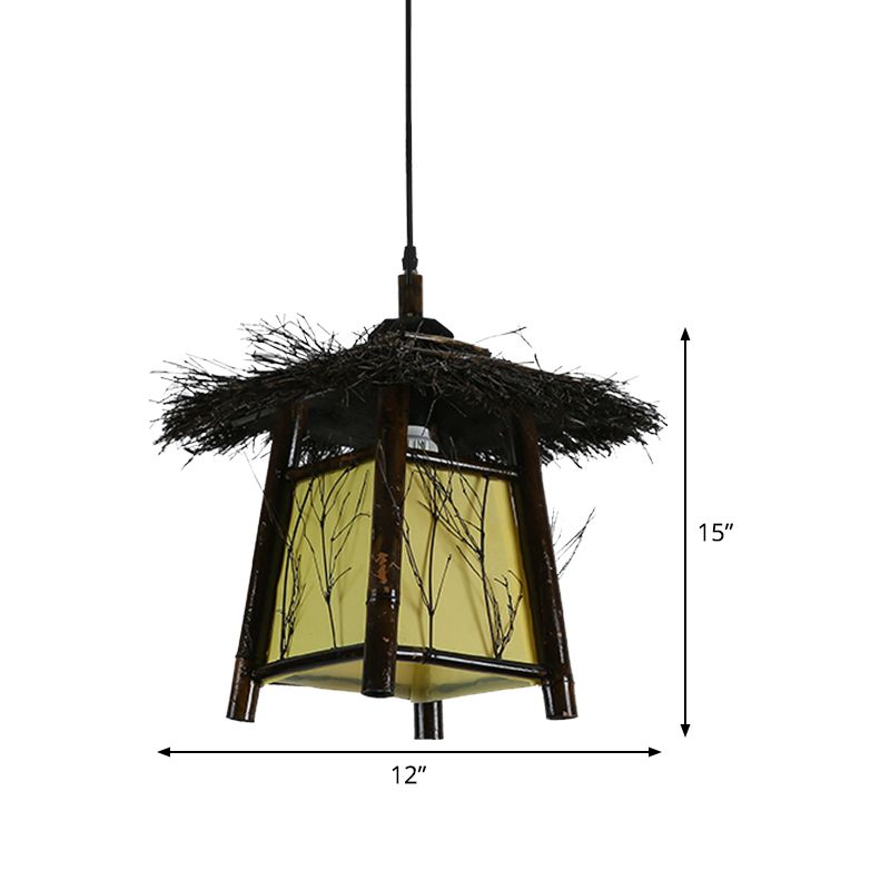 Wood Hand-Worked Pendant Lighting Japanese 1 Head Ceiling Suspension Lamp in Black