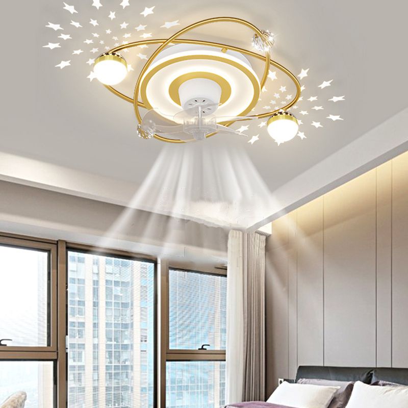 3-Blade Metallic Ceiling Fan Children Black/Golden Fan with Light for Foyer