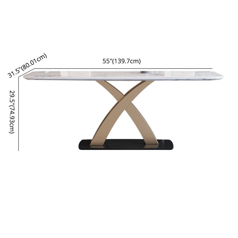 Contemporary Dining Room Set Metal Frame White Slate Rectangular Dining Table Set for Home