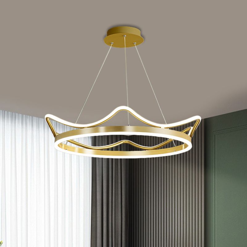 Gold Crown Shaped Chandelier Modern Stylish 20.5"/27.5" Dia LED Metal Pendant in Warm/White Light