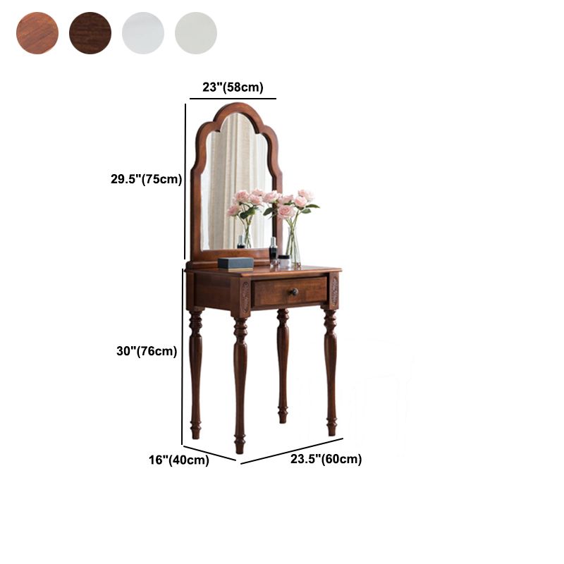 29.5" Height Brown/ White Wood Makeup Vanity with Drawer and Mirror