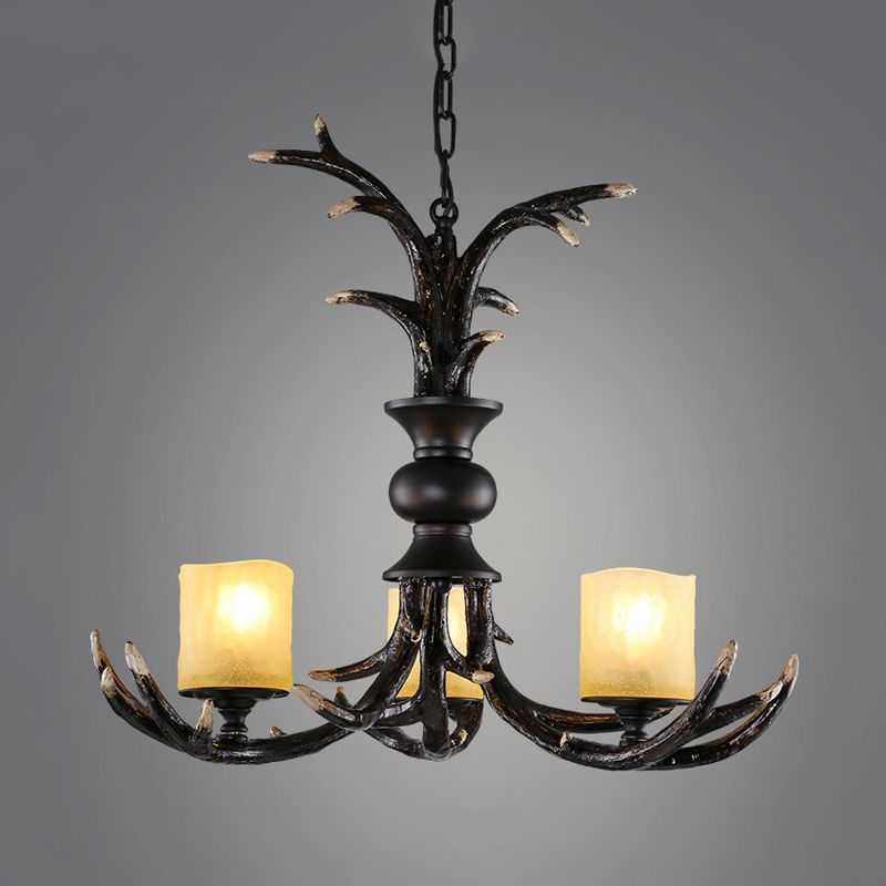 3/5 Bulbs Resin Chandelier Lighting Cottage Brown Faux Antler Living Room Ceiling Pendant Lamp