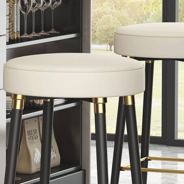 Glam Black Iron Barstool Simple Backless Indoor Tall Stool with Leather Seat