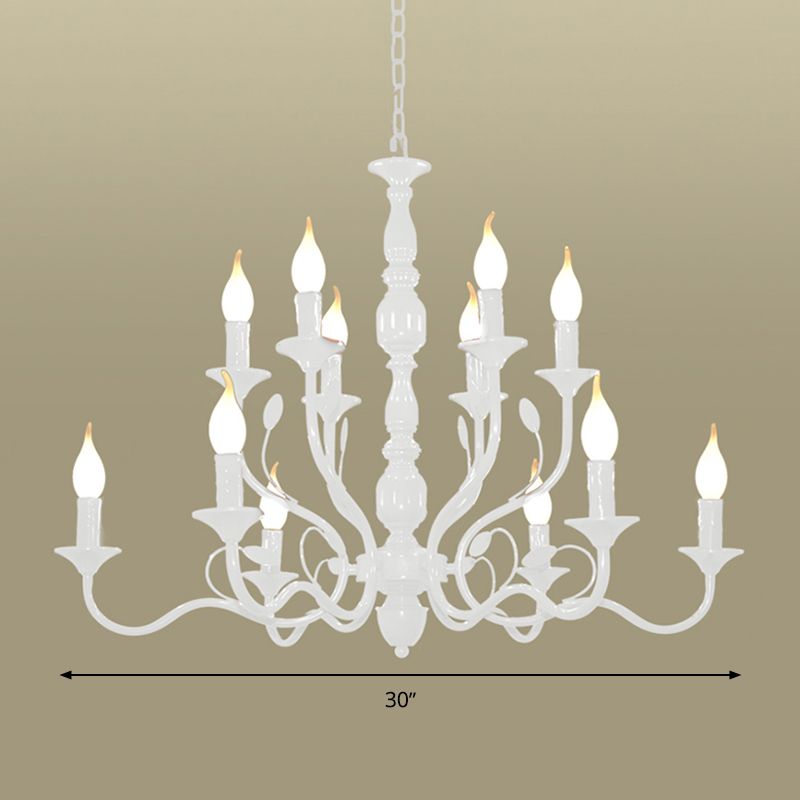 2-Tier Candle Living Room Chandelier Lighting Traditionary Metal 10/12/16 Heads White Hanging Pendant Lamp