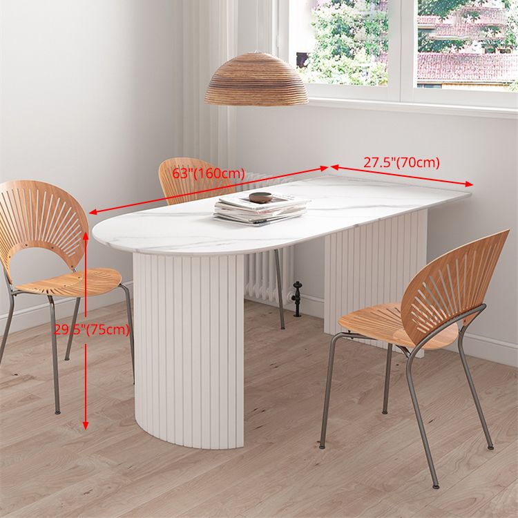 Sintered Stone Dining Table Modern White Dining Table with Wooden Base