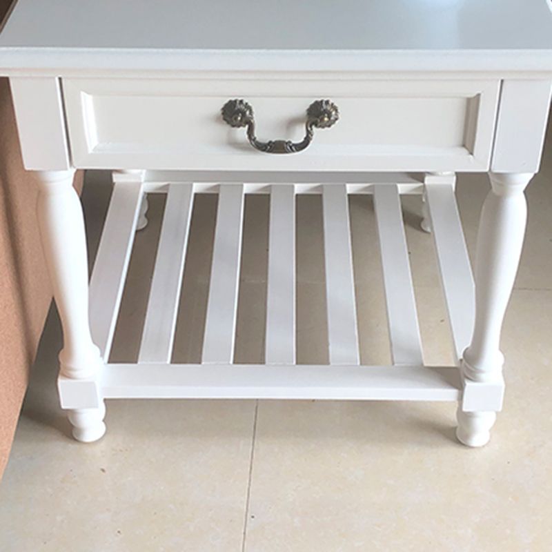 French Country Wood End Table Double Tier Square Sofa Side Table with Storage