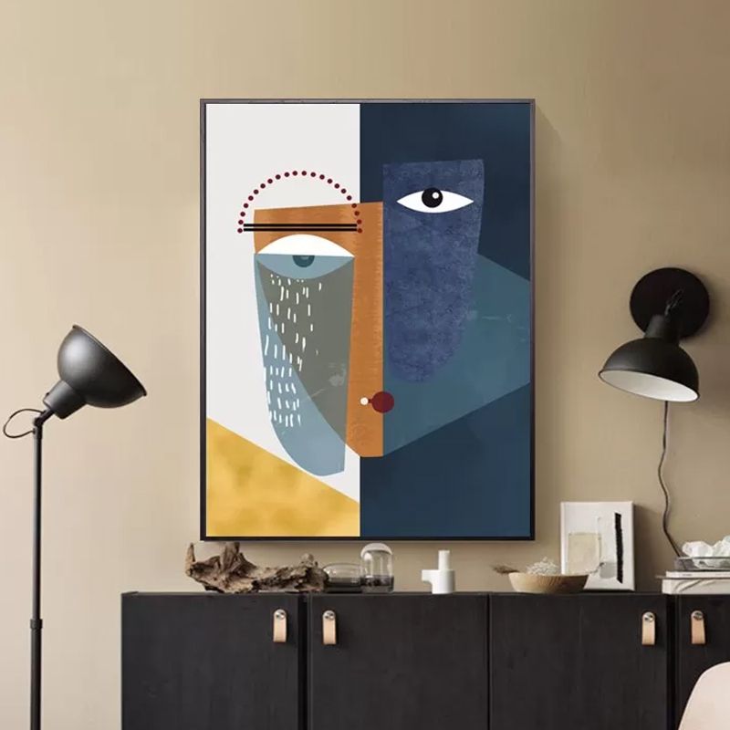 Toile d'art mural avec visage abstrait moderne, décoration murale texturée de couleur Pastel pour la maison