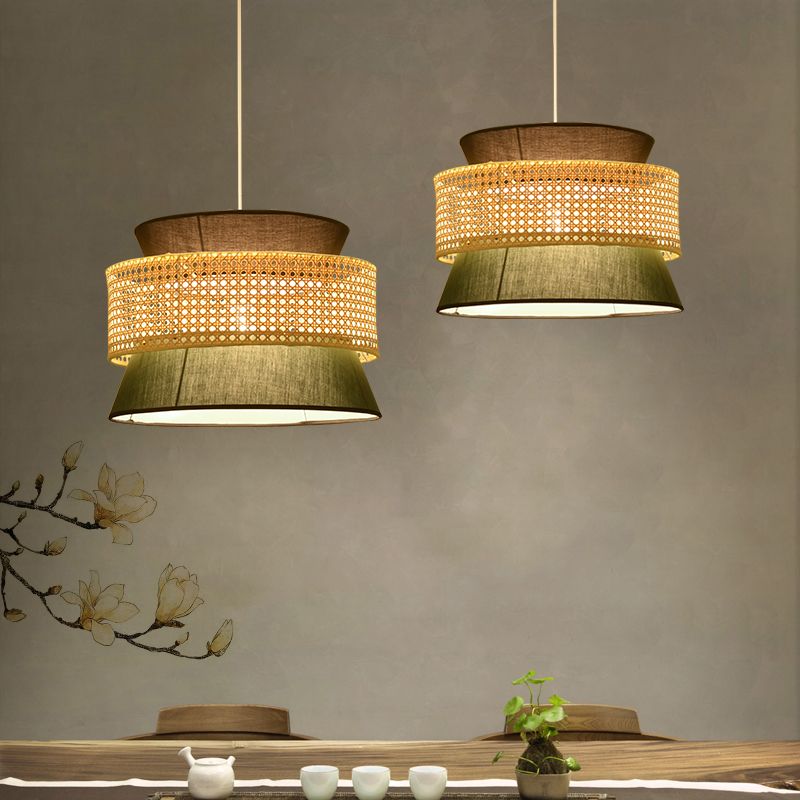 Abgestufte Rattan -Suspension Licht Einfachheit Single Blackish Green Pendelleuchte Leuchte