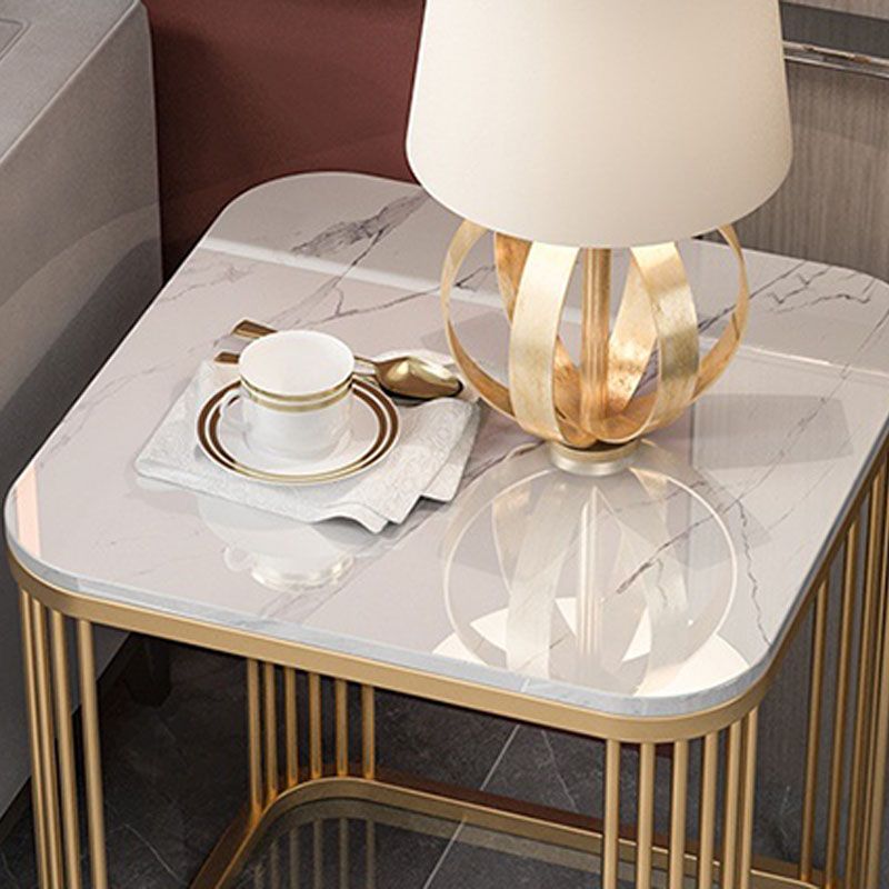 Contemporary Frame End Table Square Slate Top End Table, 21.7" Tall