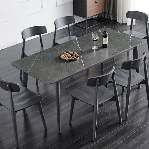 Brown Rectangular Sintered Stone Dining Table Modern Furniture with 4 Legs Wood Base