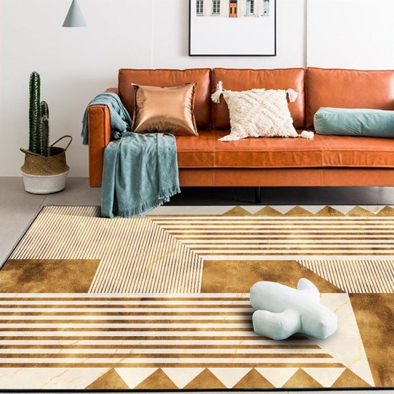Stylish Geometric Pattern Rug with Stripe Yellow Nordic Rug Polyester Washable Non-Slip Pet Friendly Carpet for Living Room