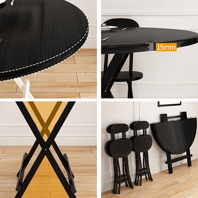 Contemporary Solid Wood Top Dining Room Set with Round Foldable Table Dinette Set