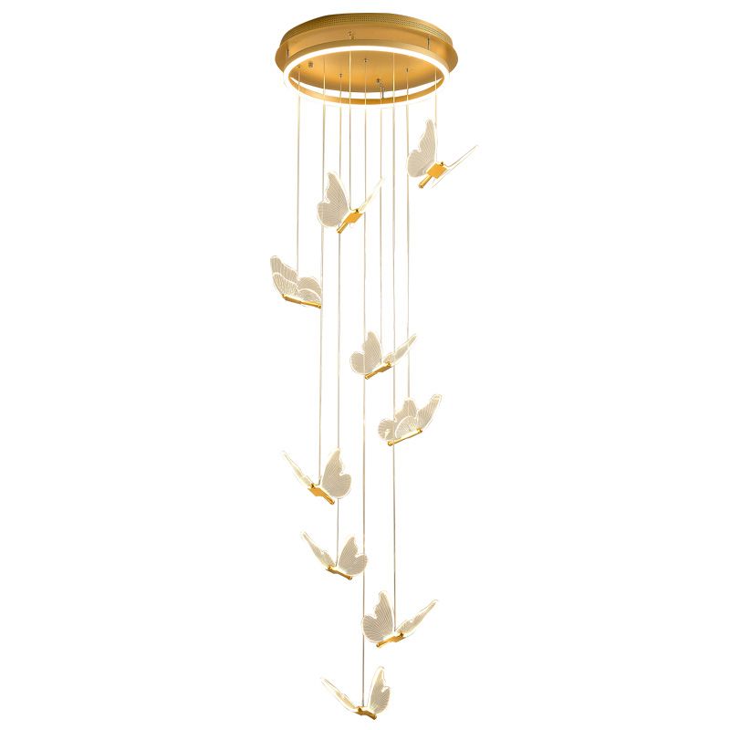 LED Butterfly Pendant Chandelier Nordic Style Butterfly Light Fixture For Loft Staircase