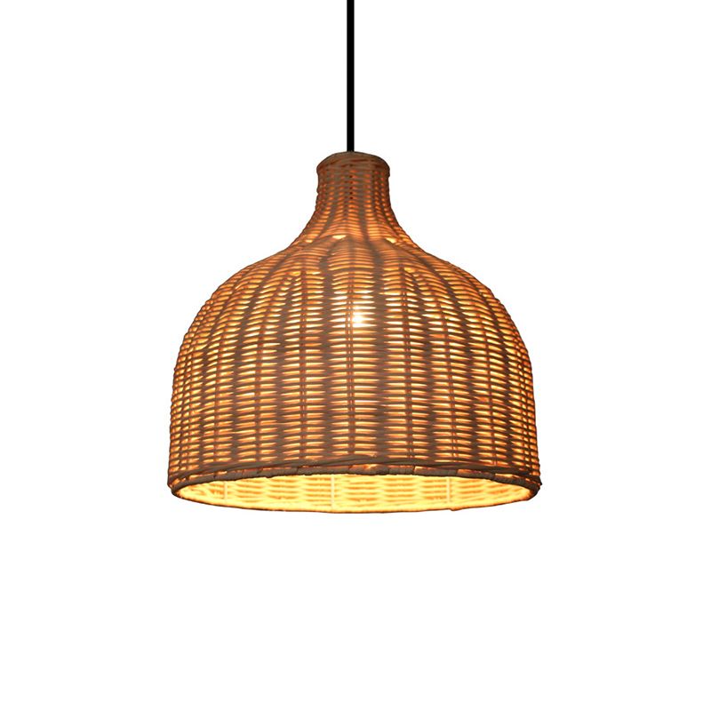 Rattan Bell Shadded Pendelleuchte zeitgenössische Einzel-Bulb-Holzsuspensionsbeleuchtung