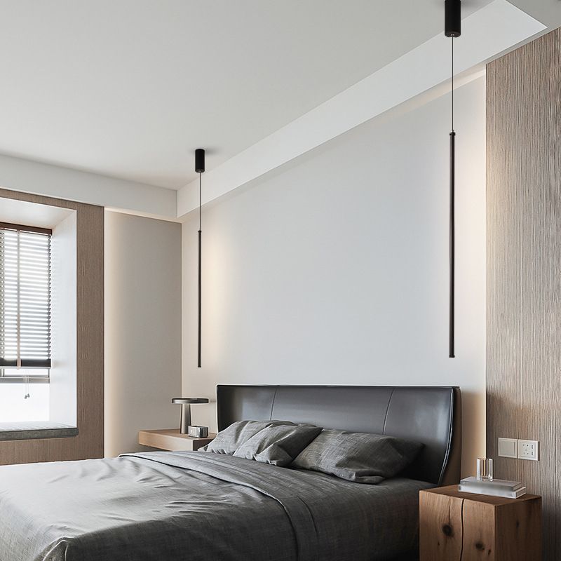 1 leichte lineare hängende Anhänger moderne Metallhängung in Schwarz für Schlafzimmer