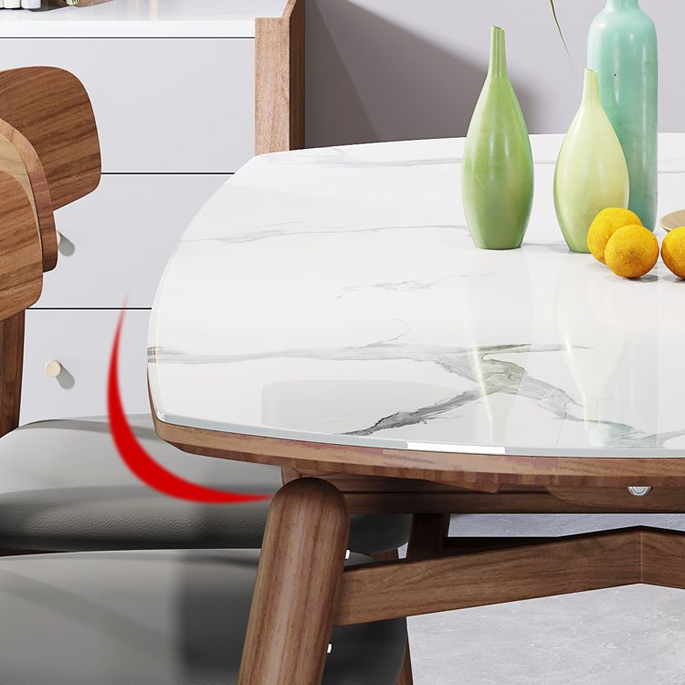 Traditional Luxury Dining Table Round Sintered Stone Dining Table with Wooden Base