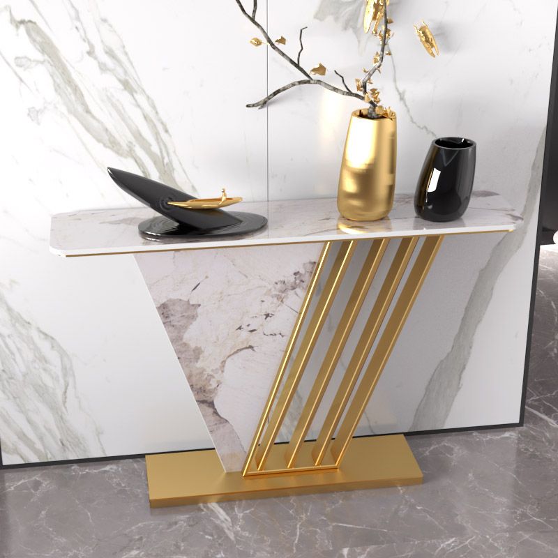 Stone Rectangle Accent Table Modern 31.5" Tall Console Table with 1 Shelf