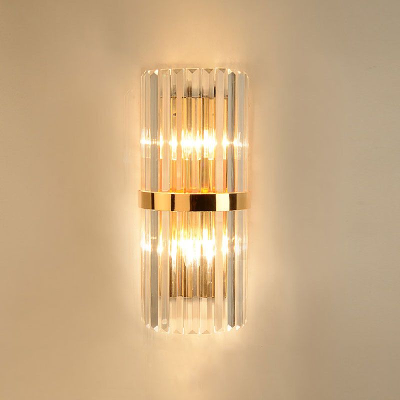 Crystal Half-Cylinder Shape Wall Light Modern Style 2 Lights Wall Light Sconce