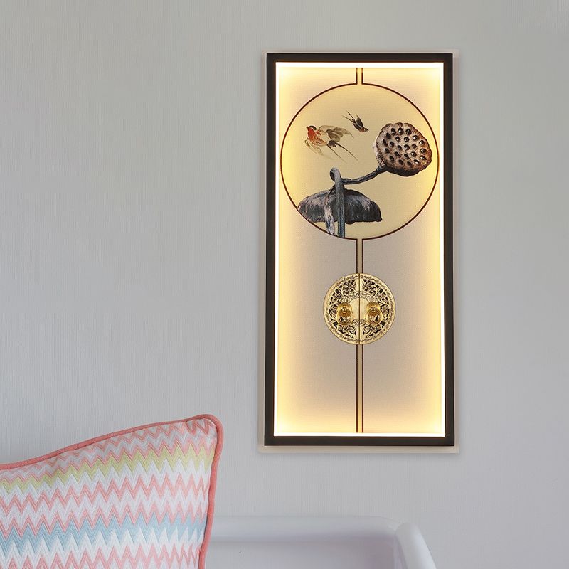 Door Lock Wall Mount Mural Lamp Chinese Aluminum Black and Gold LED Sconce Light Fixture