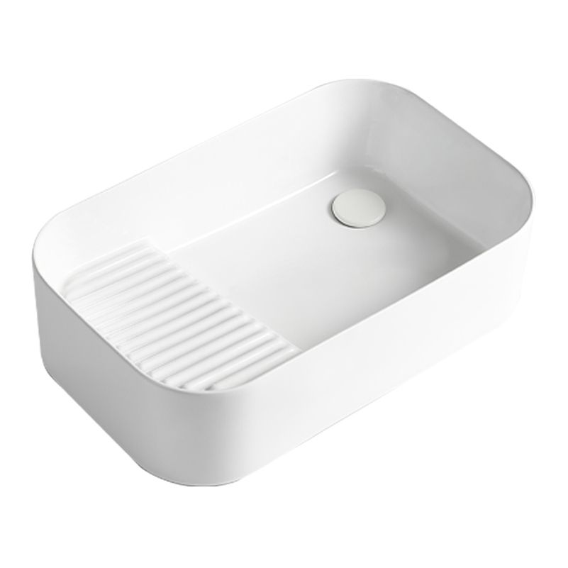 Modern Bathroom Sink Rectangular Porcelain Vessel Sink with Pop-Up Drain