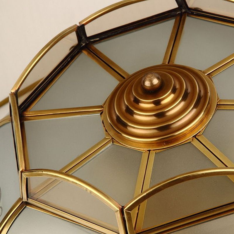 4 Bulbs Bowl Hanging Chandelier Colonial Brass Frosted Glass Ceiling Suspension Lamp for Living Room