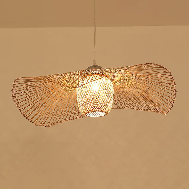 Lotus Leaf Bamboo Ceiling Light Modern Single Wood Hanging Pendant Light for Restaurant