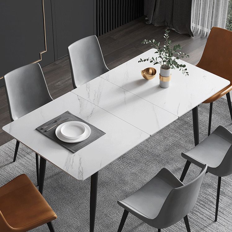 Rectangle Industrial Dining Room Table White Sintered Stone Table with 4 Black Legs