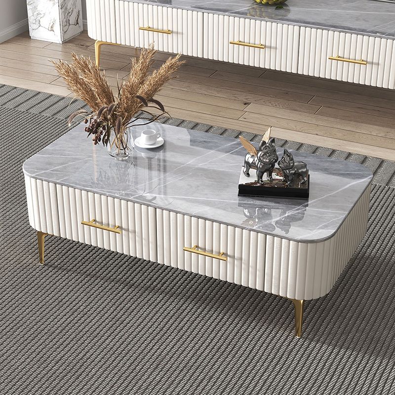 16"H Glam Coffee Table Rectangle 4 Legs Coffee Cocktail Table