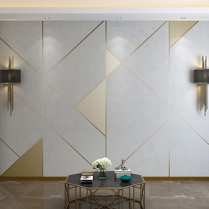 Minimalist Color Block Mural Wallpaper for Coffee Shop, Gold and Grey, Personalized Size Available