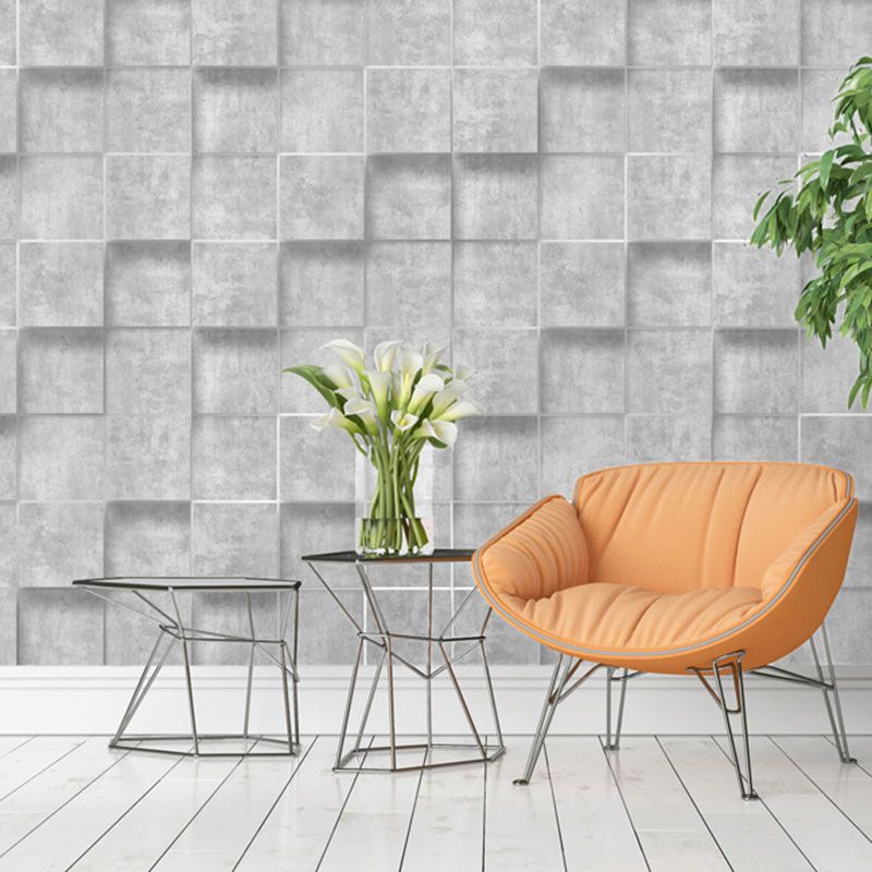 Contemporary Flock Wallpaper Simple 3D Rectangle Non-Pasted Wall Covering, 33' x 20.5"