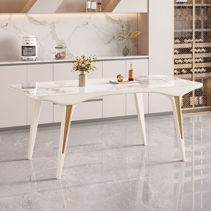 Contemporary White Rectangular Stone Dining Table for Dining Room