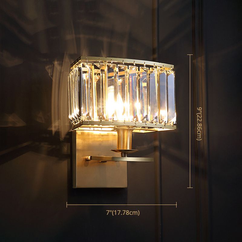 Gold Rectangular Wall Sconce in Modern Luxury Style Copper Wall Lamp with Crystal Shade