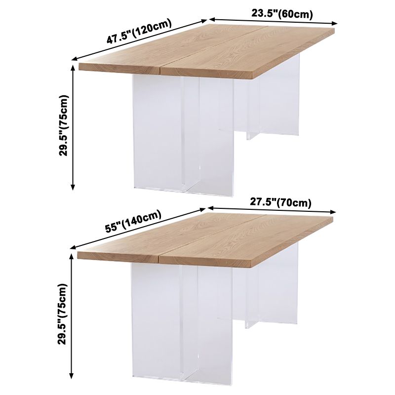 Contemporary Rectangle Standard Dining Table Solid Wood Dining Table with Double Pedestal Base