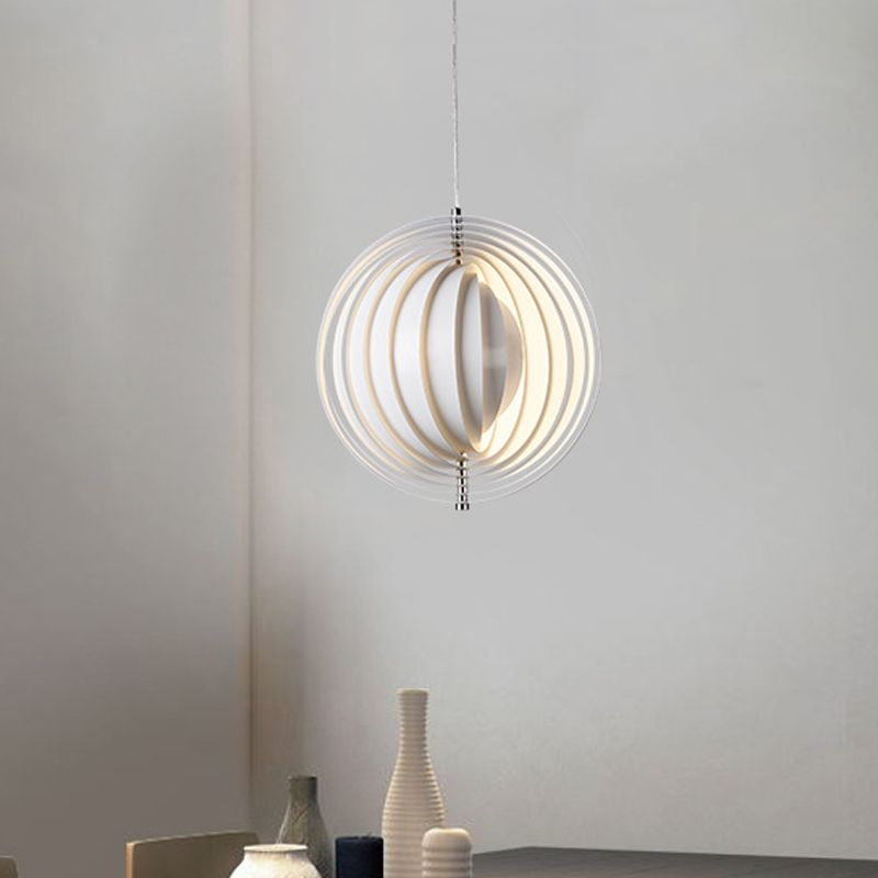 Simulated Eclipse Rotatable Ball Pendant Nordic Novelty Aluminum Single Lounge Hanging Light Fixture in White