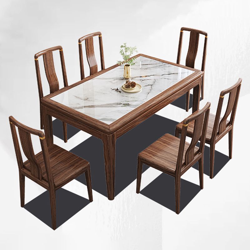 Contemporary 1/2/5/7 Pieces Furniture Rectangle Stone Dining Set in Brown