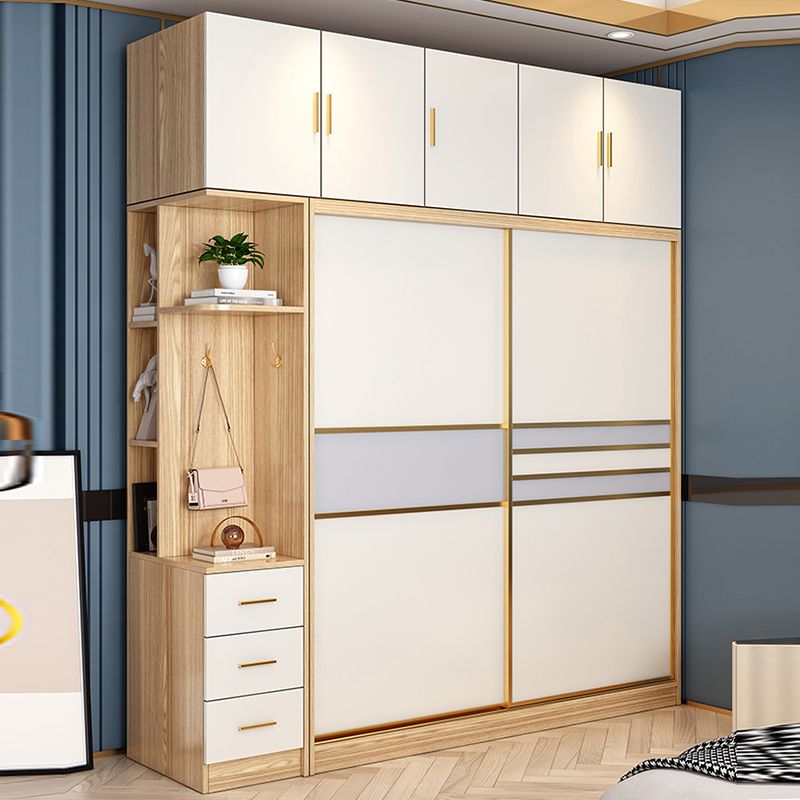 Engineered Wood Wardrobe Armoire with Garment Rod Modern Wardrobe Cabinet